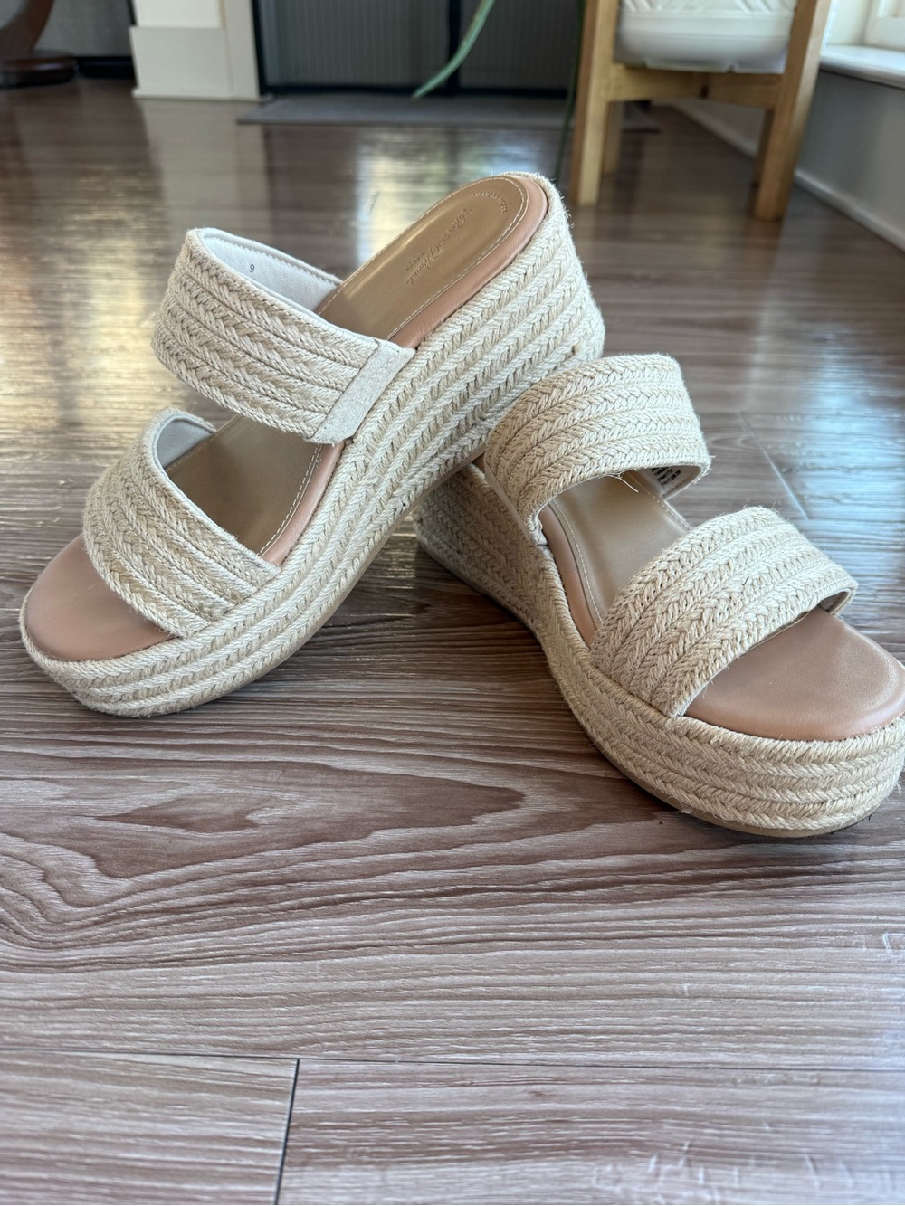 a new day Cream Woven Espadrille Platform Slide Sandals - Size 9